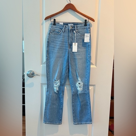 Good American Good Boy Wide Release Hem Jeans in INDIG0085 - Picture 2 of 14